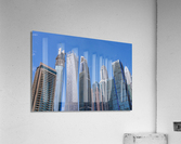 Cayan Tower among tall buildings on waterfront at Dubai Marina  Acrylic Print