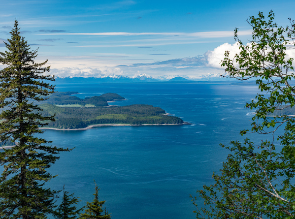 Panorama of the mountain range at Icy Strait Point in Alaska by Steve Heap