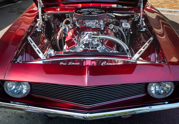 Engine compartment of chromed Camaro by Steve Heap
