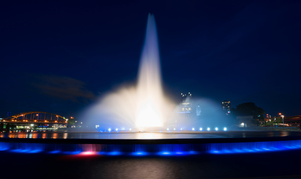 Point State Park Fountain in downtown Pittsburgh at night by Steve Heap