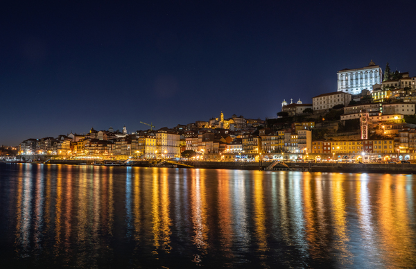 Night city skyline of Porto in Portugal  by Steve Heap