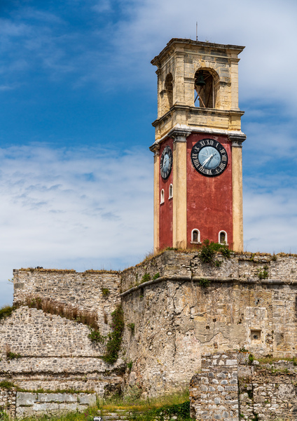 Clock tower in old fortress on Corfu by Steve Heap