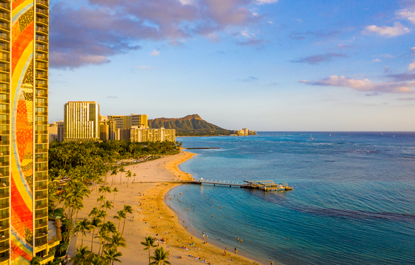 Hilton Hawaiian Village frames the shore in Waikiki Hawaii by Steve Heap
