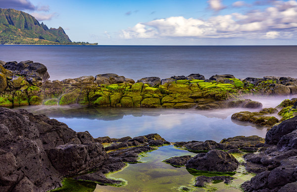 Long exposure image of the pool known as Queens Bath of Kauai by Steve Heap