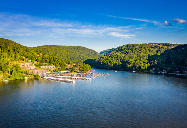 Wide panorama of Cheat Lake on a summer evening by Steve Heap