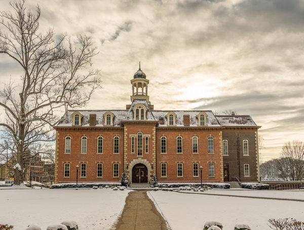 Martin Hall at West Virginia University in the snow by Steve Heap