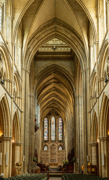 Interior aisle to altar in Truro cathedral in Cornwall by Steve Heap