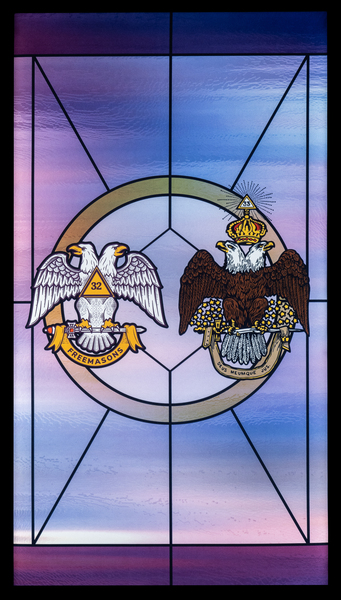 Stained glass window for the order of the Scottish Rite by Steve Heap