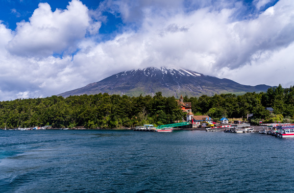 Petrohue harbor and docks by the Osorno volcano in Chile by Steve Heap