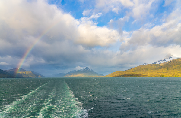Panorama of Beagle channel with rainbow by Steve Heap