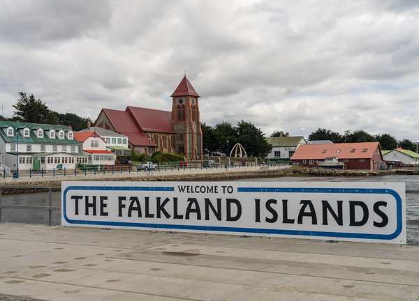 Welcome to Falklands sign in Stanley Falkland Islands by Steve Heap