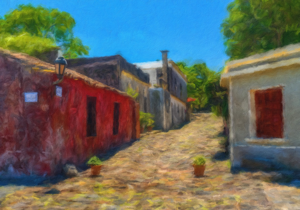 Oil painting of Street of Sighs in Colonia del Sacramento by Steve Heap