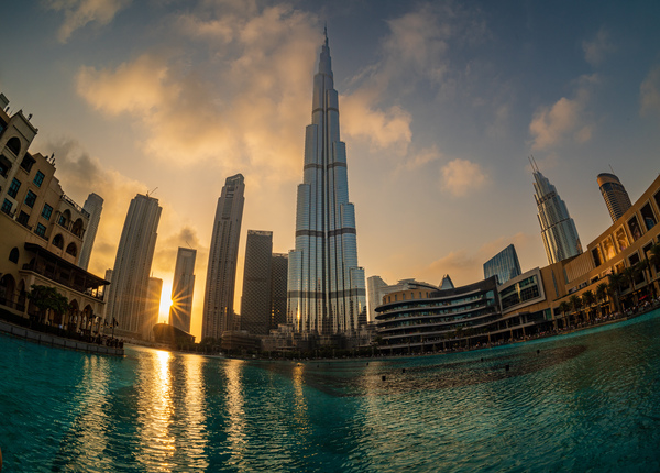 Sunset over the towers of Dubai downtown business district by Steve Heap
