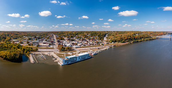 Townscape of Hannibal in Missouri with Viking Mississippi boat by Steve Heap
