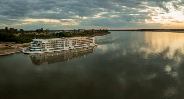 Sunset over Viking Mississippi river  cruise boat near Vicksburg by Steve Heap