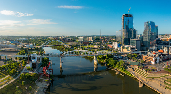 Aerial view of John Seigenthaler pedestrian bridge in Nashville by Steve Heap