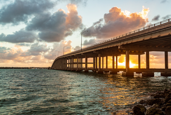 Dawn view of Rickenbacker bridge in Miami by Steve Heap