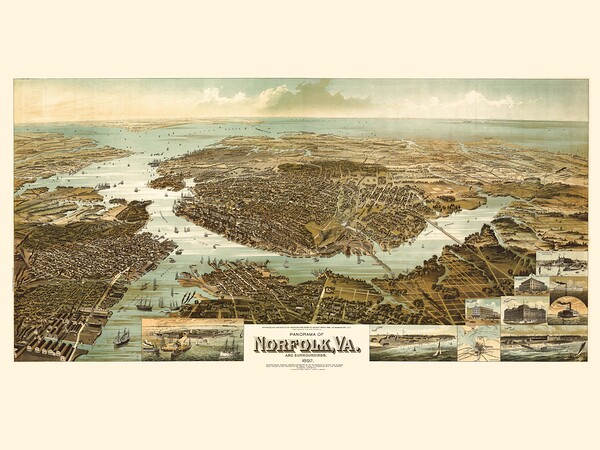 Restored birds eye panorama of Norfolk VA in 1892  by Steve Heap