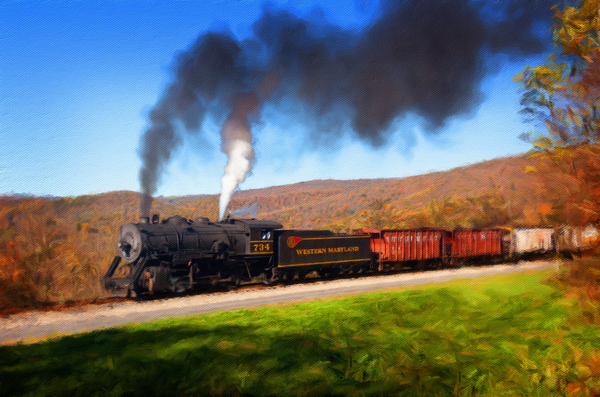 Pastel WMRR Steam train powers along railway by Steve Heap