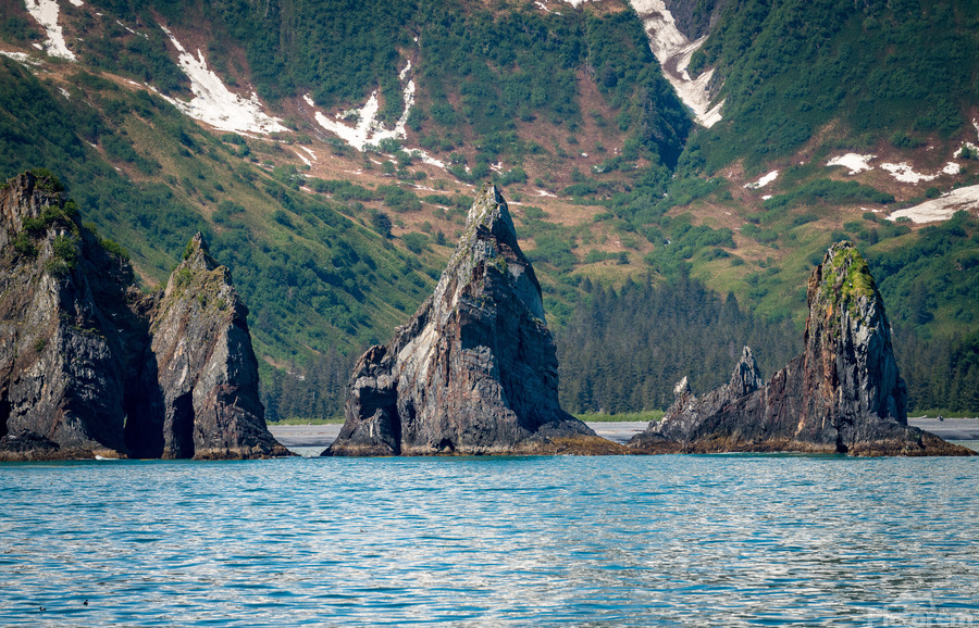 Rocky outcrops in the bay at Seward in Alaska  Print