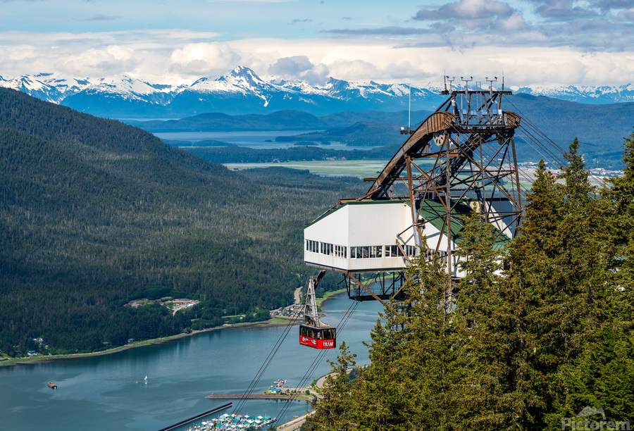 GoldBelt tram suspended above the city of Juneau Alaska  Print