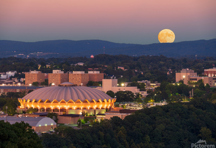 Moon rising above the Coliseum at WVU  Print