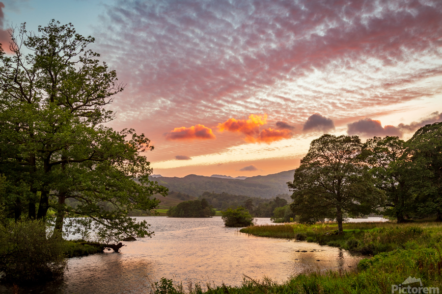 Sunset over Rydal Water in Lake District  Print