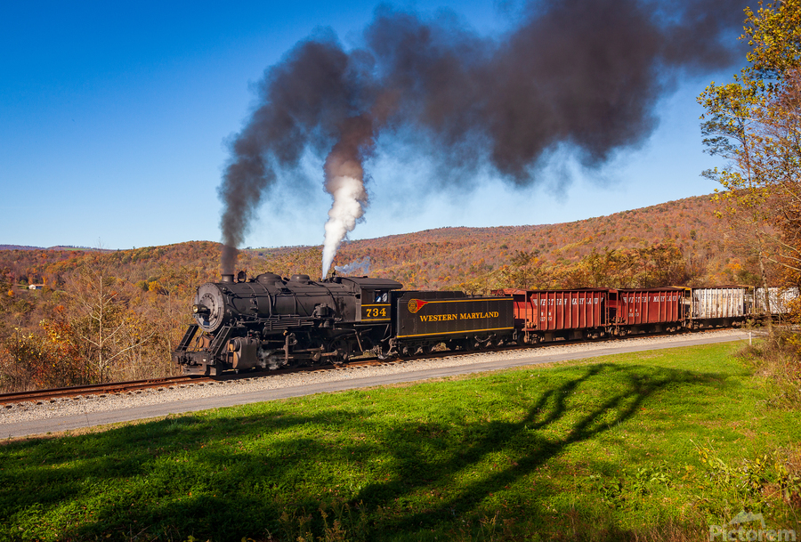 WMRR Steam train powers along railway  Print