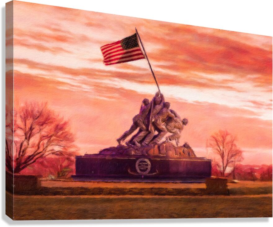 Digital painting of Iwo Jima Memorial at dawn as sun rises  Canvas Print