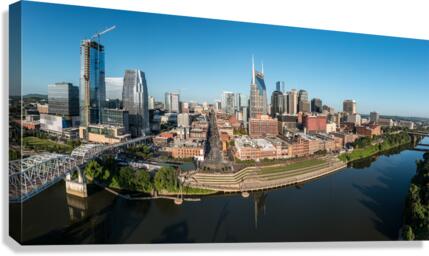 Panoramic skyline of Nashville in Tennessee from aerial drone  Canvas Print
