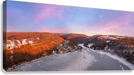 Aerial panorama of the frozen Cheat Lake in Morgantown  Canvas Print