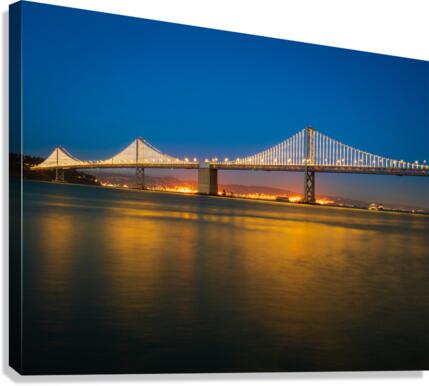 San Francisco Bay bridge illuminated at night  Canvas Print