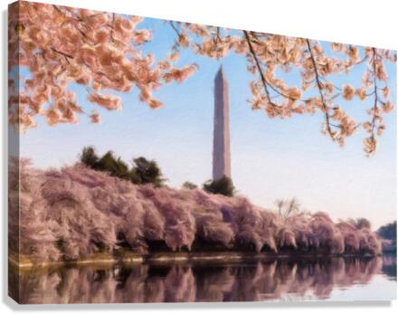Digital art of the Washington Monument towering above blossoms  Canvas Print