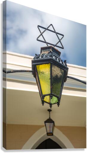 Antique lamp at entrance to synagogue  Canvas Print