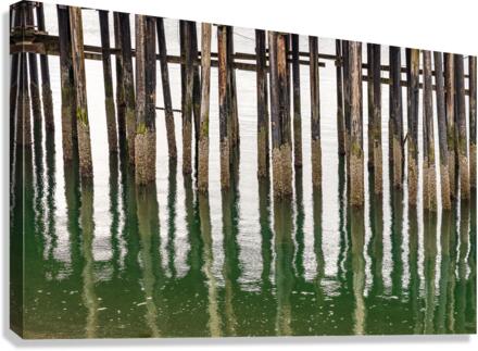 Old wooden pier structure in bay at Icy Strait Point in Alaska  Canvas Print