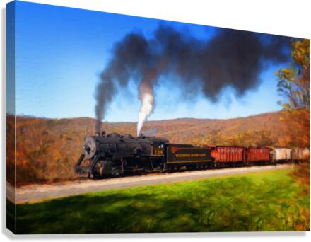 Pastel WMRR Steam train powers along railway  Canvas Print