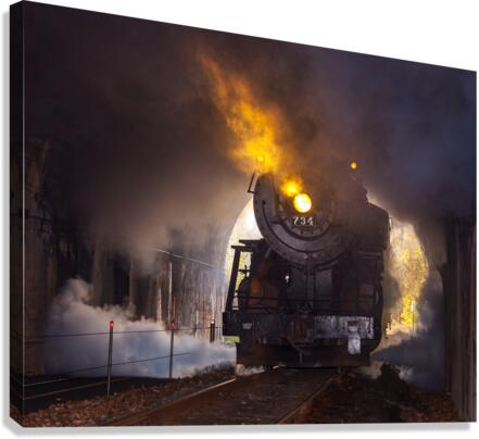 1916 Baldwin Steam locomotive enters tunnel  Canvas Print