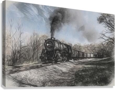 WMRR Steam train in charcoal sketch  Canvas Print