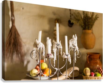 Candles in traditional kitchen in mission in California  Canvas Print