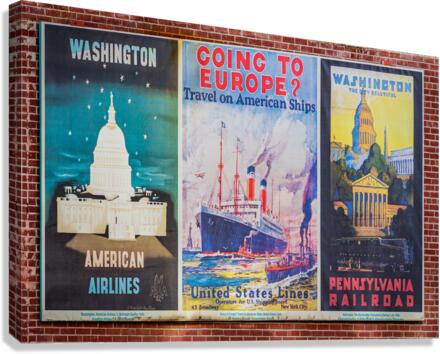 Three antique travel posters on the wall   Canvas Print