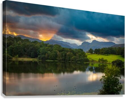 Sunset at Loughrigg Tarn in Lake District  Canvas Print