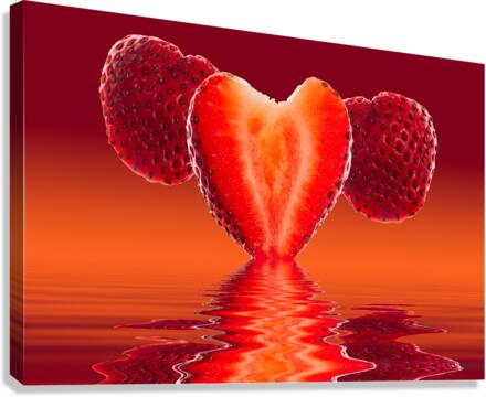 Fresh heart shaped strawberry reflected  Canvas Print