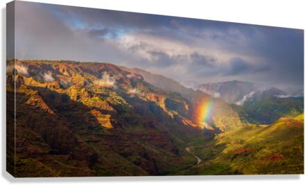 Dramatic rainbow over Waimea Canyon  Canvas Print