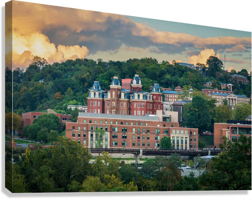 Brooks Hall and Woodburn Hall at sunset in Morgantown WV  Canvas Print