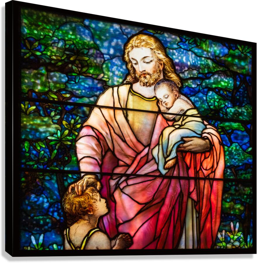 Christ and the Children. Tiffany stained glass windows from 1916  Canvas Print