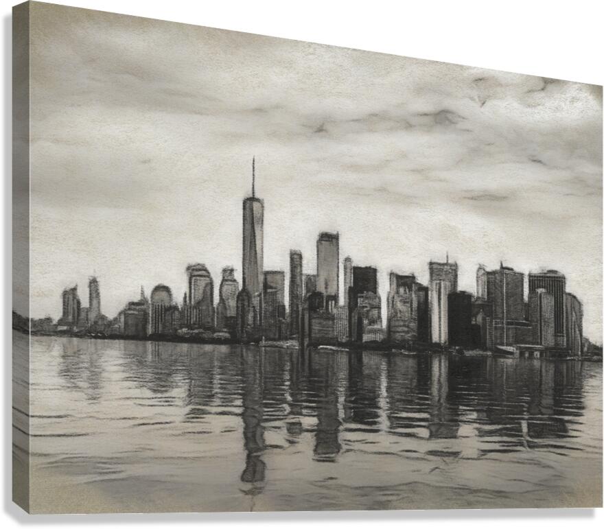 Charcoal drawing of the Manhattan Skyline  Canvas Print