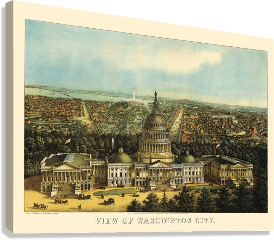 Low-angle birds-eye view of central Washington DC from 1871  Canvas Print