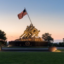 Iwo Jima Memorial at dawn as sun rises