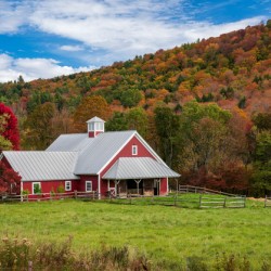 Traditional red Vermont barn with fall colors