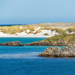 White sandy beaches near Port Stanley on Falkland Islands on sun